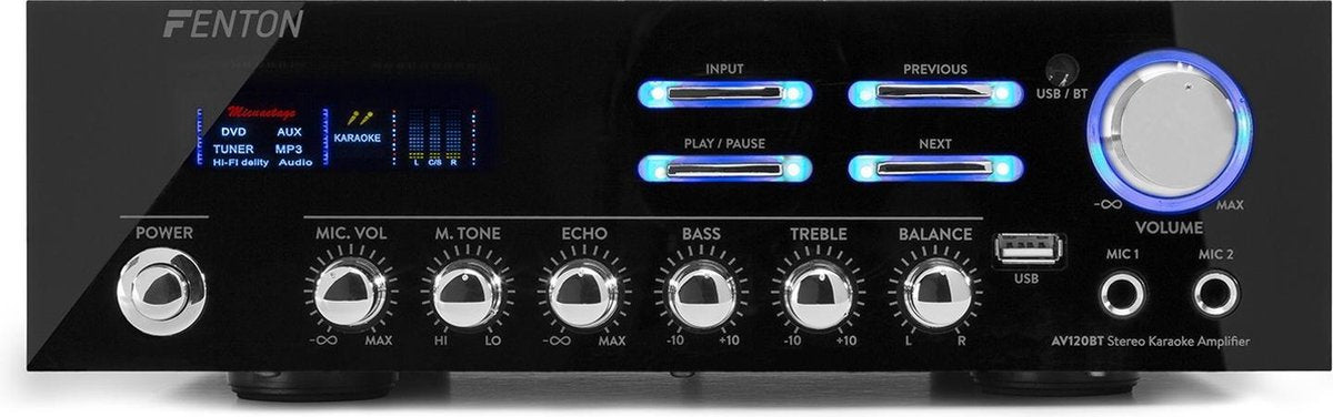 Versterker - Fenton AV120BT stereo 2x 60W versterker met Bluetooth en karaoke mogelijkheid