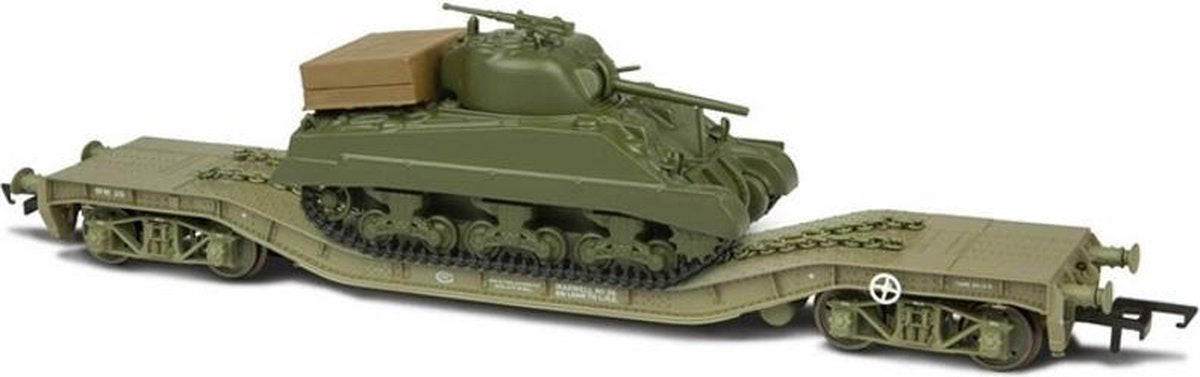 OXFORD RAIL KWA WARWELL WITH SHERMAN TANK No 95537 PRISTINE schaalmodel 1:76