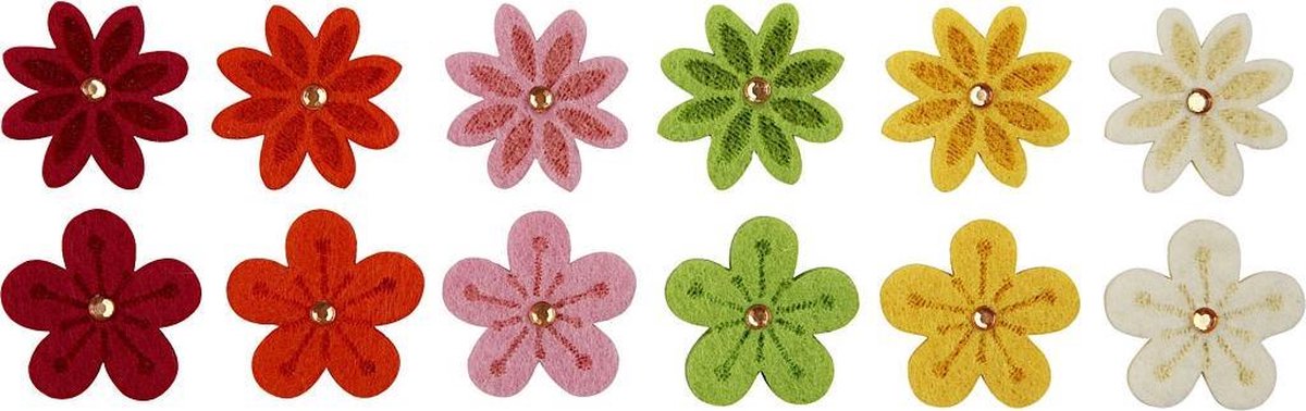 Creative Decoratieset Bloemen Stras 30 Mm Vilt 12 Stuks