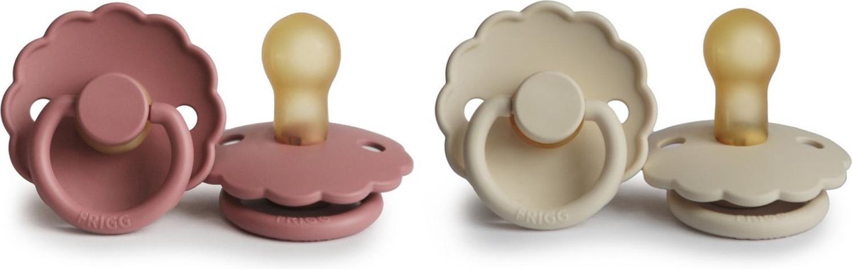 FRIGG Fopspeen Daisy Natuurrubber - Kleur Powder Blush en Cream - Maat 1 - Leeftijd 0 tot 6 maanden - Set van 2
