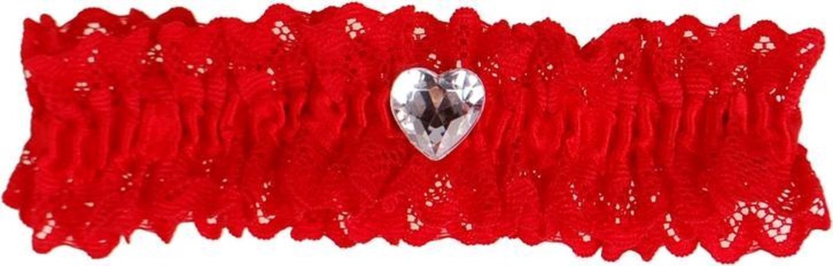 Kousenband rood met kant en strass hartje