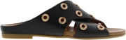 Tango | Mila 3-a black leather cross slipper rings - cognac sole | Maat: 39