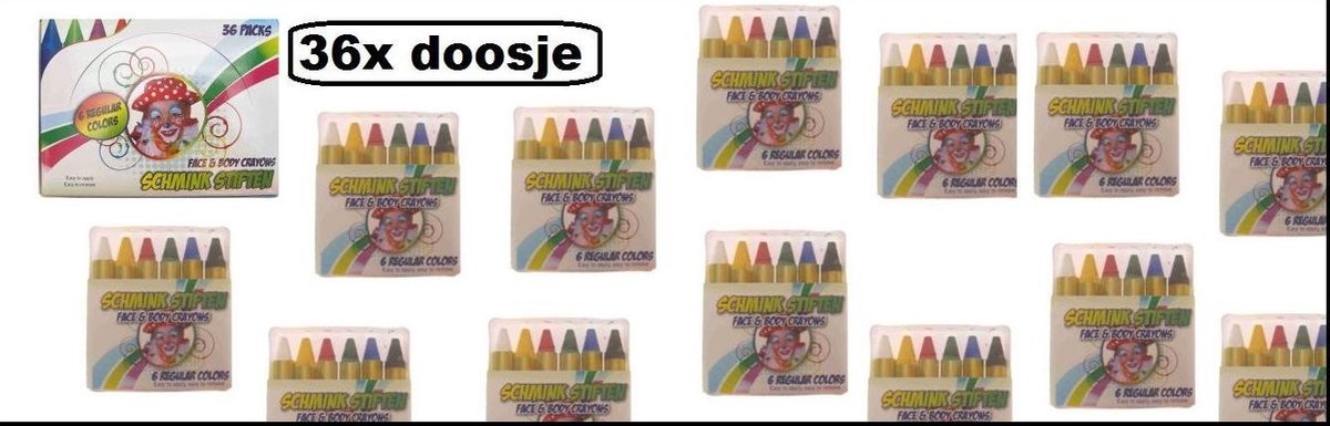 36x Pakje schminkstiften reguliere kleuren in doos