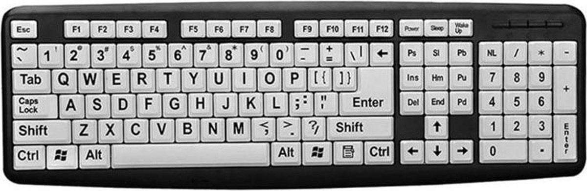 WiseGoods Toetsenbord met Extra Grote Letters - Slechtziende Toetsenbord - Zwart met Witte Toetsen