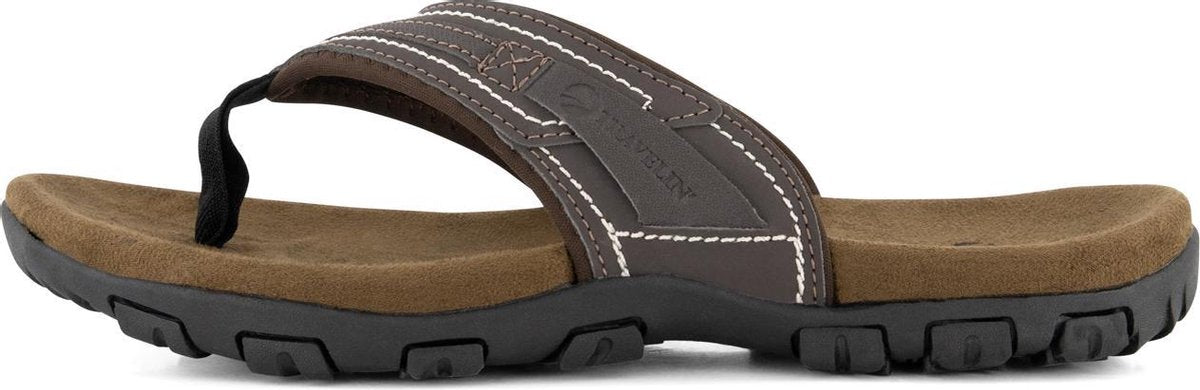 Travelin Dalen Teenslippers - Leren Outdoor Wandelsandalen met Profielzool - Bruin - Maat 43