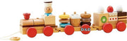 3-in-1 Houten Speelgoedtrein & Vormenstoof met 10 verschillende snacks - Pull-Along  - Trekspeeltje - Trekfiguur - Houten vrachtwagen