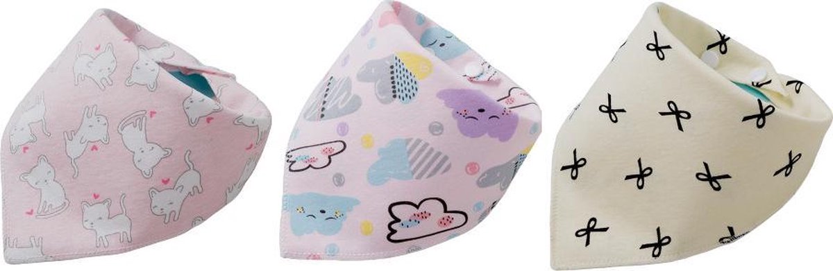 Set 3 stuks | 3 pack bandana slabbetjes baby en peuter slab meisjes - kwijl slab - baby slabber puntsjaaltjes - tweelaags katoen slabbetje - baby slab