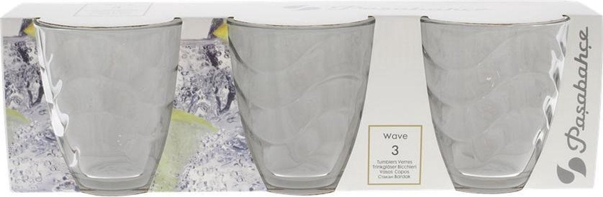 Pasabahce glazen Set van 3 - 27cl - Water - Sap -  Golfpatroon - Sapglazen - Waterglas - Trusted Sellers