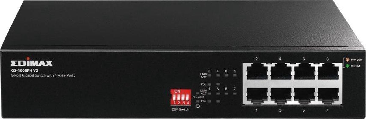 Edimax GS-1008PH V2 netwerk-switch Gigabit Ethernet (10/100/1000) Zwart Power over Ethernet (PoE)