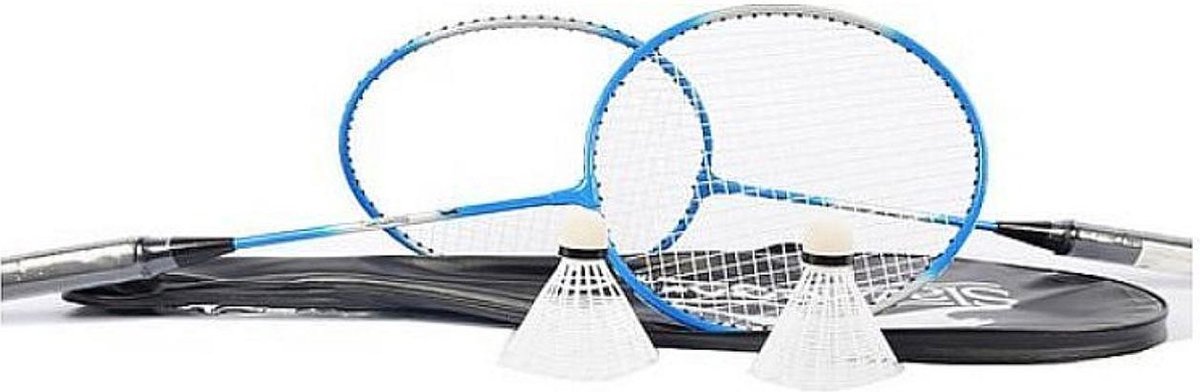 Slazenger 2 persoons Badminton Set - 2 rackets - 2 shuttles - rood - zwart of blauw