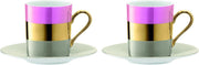 L.S.A. Bangle Koffiekop en Schotel - Porselein - Set van 2 Stuks - Metallic Pink