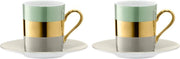 L.S.A. Bangle Koffiekop en Schotel - Porselein - Set van 2 Stuks - Metallic Groen