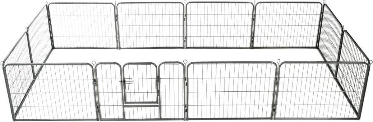 Hondenren met 12 panelen 80x60 cm staal zwart