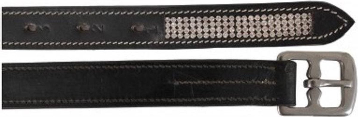 Horka beugelriem met diamantjes - zwart - leer - 155cm