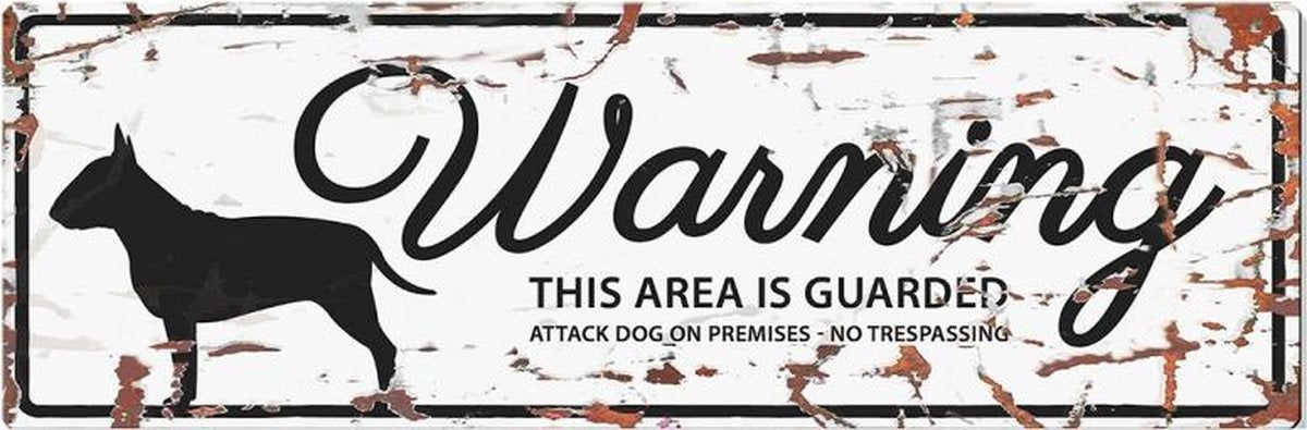 D&D Waakbord / Warning sign bull terrier gb Wit 40x14cm