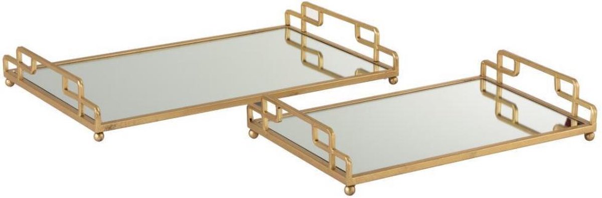 J-Line Set 2 Plateaus Rechthoekig Metaal/Glas Goud