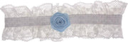 Kousenband ivoor met blauwe bloem