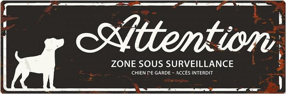 D&D Waakbord / Warning sign jack russel f Zwart 40x14cm