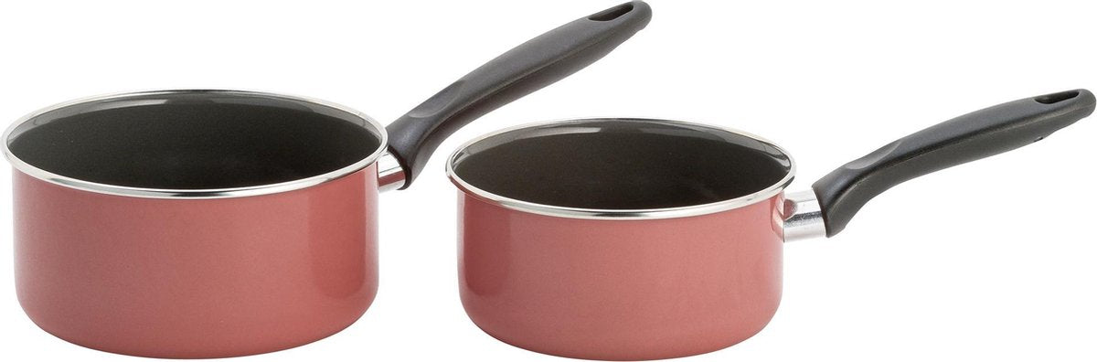 Lite-Body - Magnus 2 delige steelpannenset - Ø16 CM en Ø18 CM - Emaille - Oud Roze - Inductie