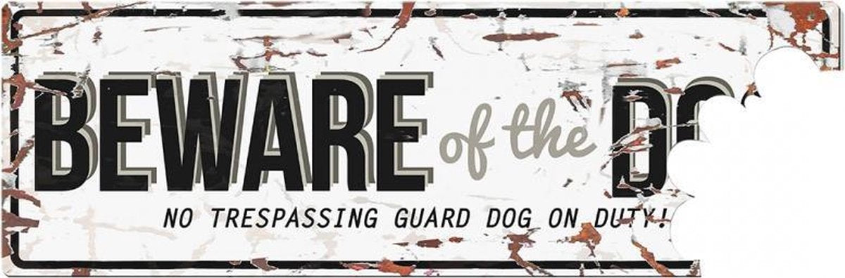 D&D Waakbord / Warning beware of the dog gb Wit/grijs 40x14cm