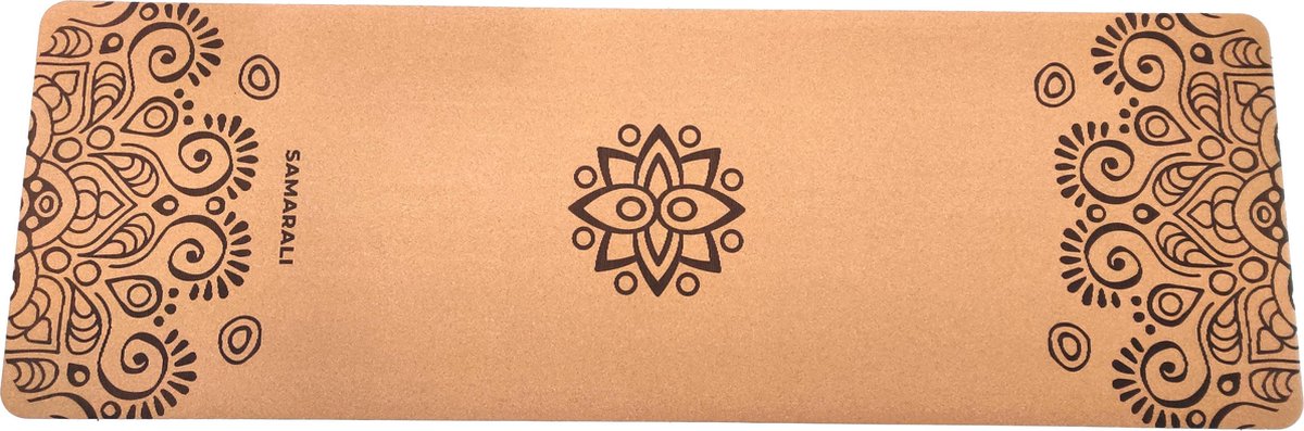 Samarali Sun Eclipse yogamat van Kurk (toplaag) & Natuur rubber (onderlaag) | Milieuvriendelijk| Antimicrobieel| Antislip|183x61x0.4 cm | met draagband en ebook