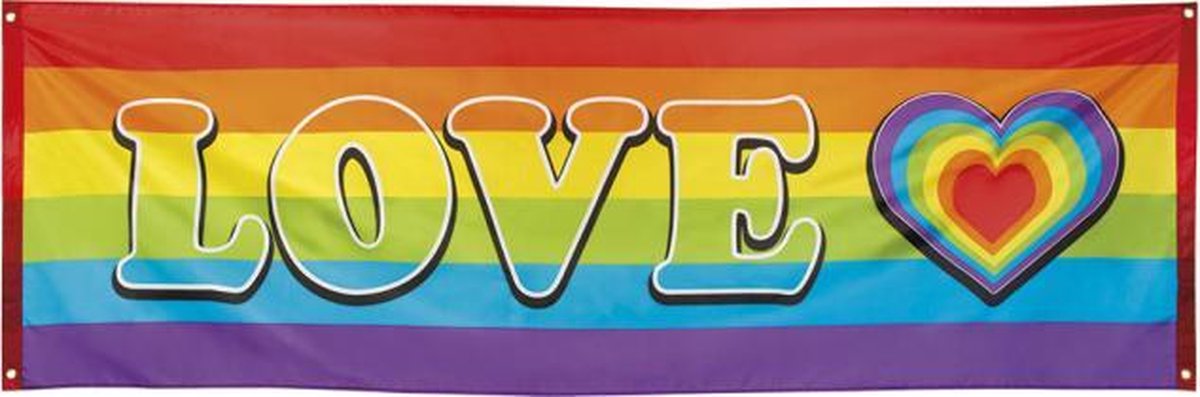 Polyester banner rainbow 'love' - size: 74x220cm