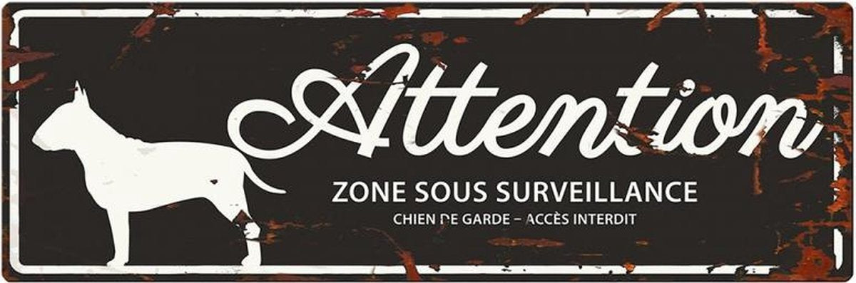 D&D Waakbord / Warning sign bull terrier f Zwart 40x14cm