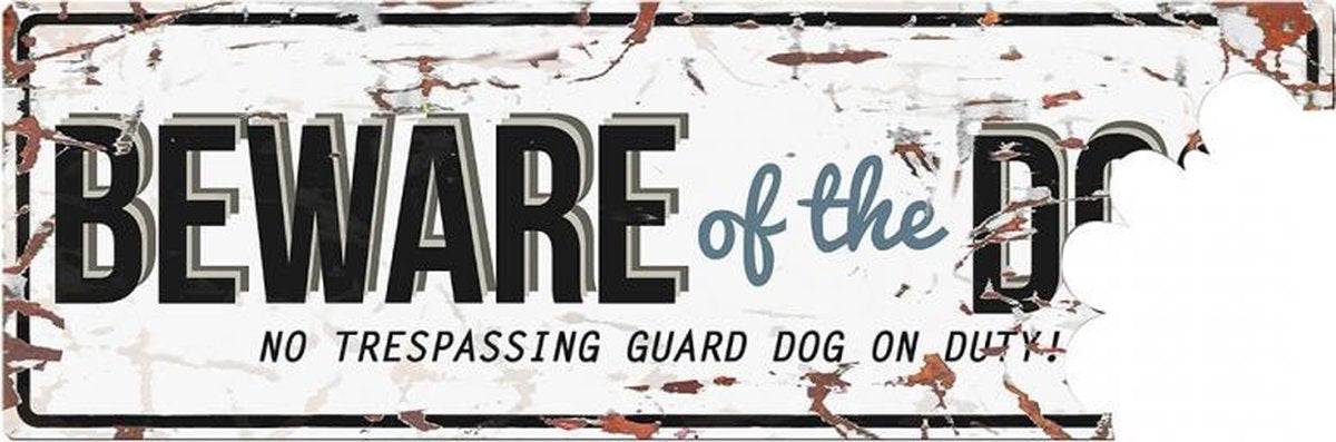 D&D Waakbord / Warning beware of the dog gb Wit/blauw 40x14cm