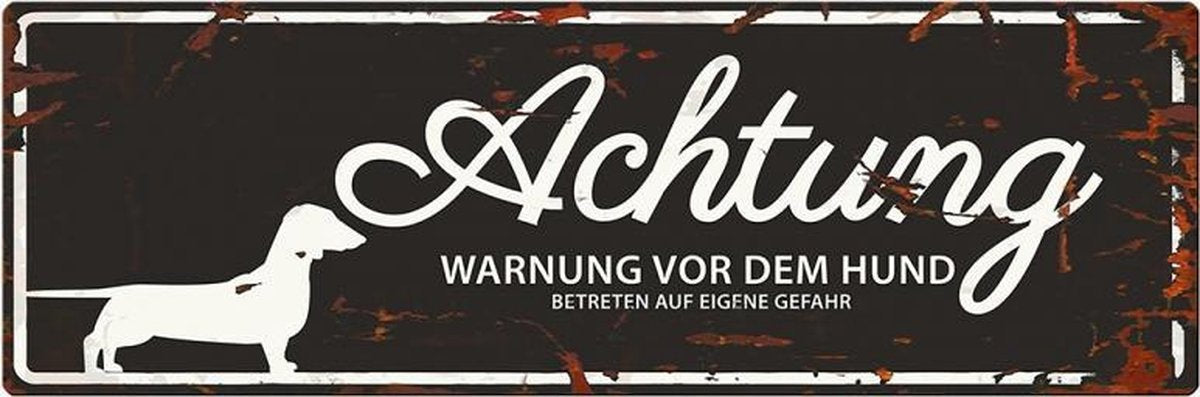 D&D Waakbord / Warning sign dachshund de Zwart 40x14cm