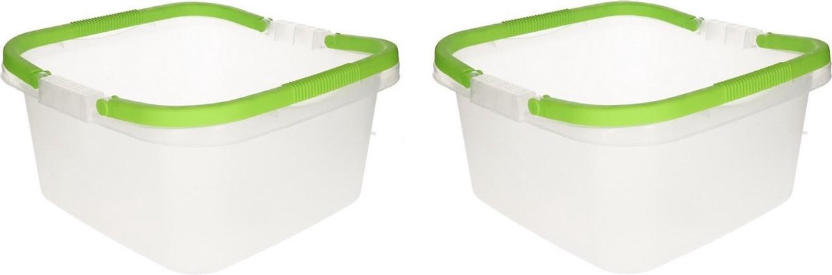 Set van 2x stuks handige teilen / afwasteilen met handvat - 13 liter - lime groen - afwasbak