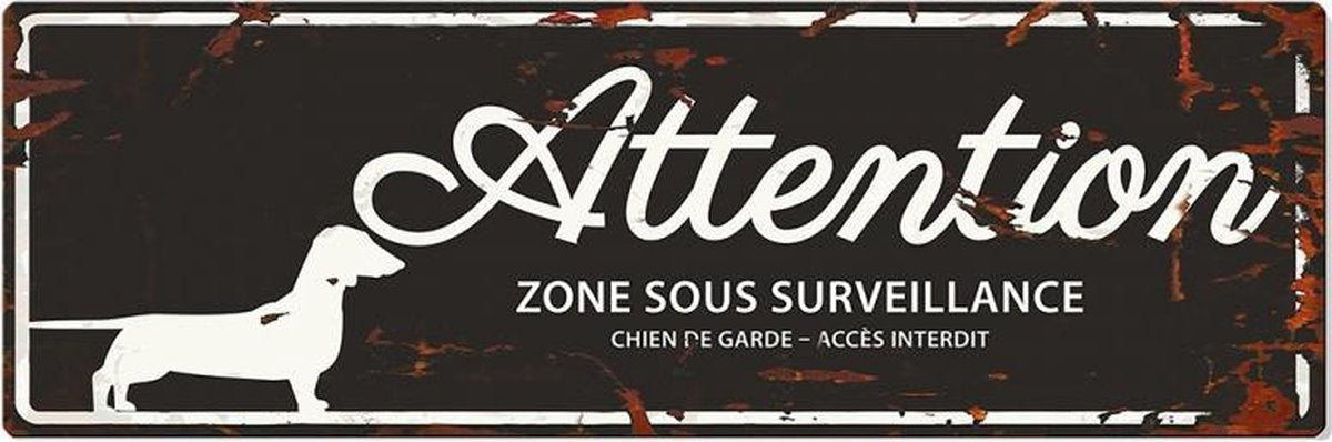 D&D Waakbord / Warning sign dachshund f Zwart 40x14cm