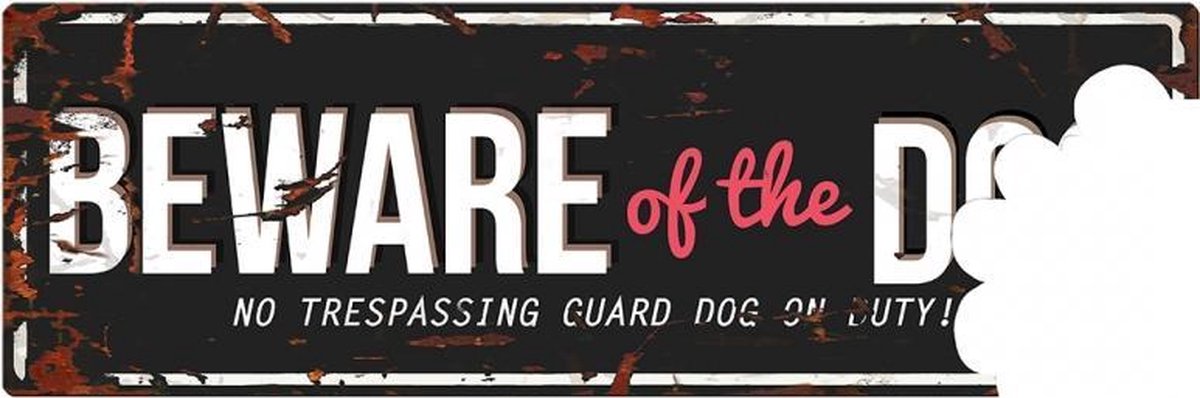 D&D Waakbord / Warning beware of the dog gb Zwart/rood 40x14cm