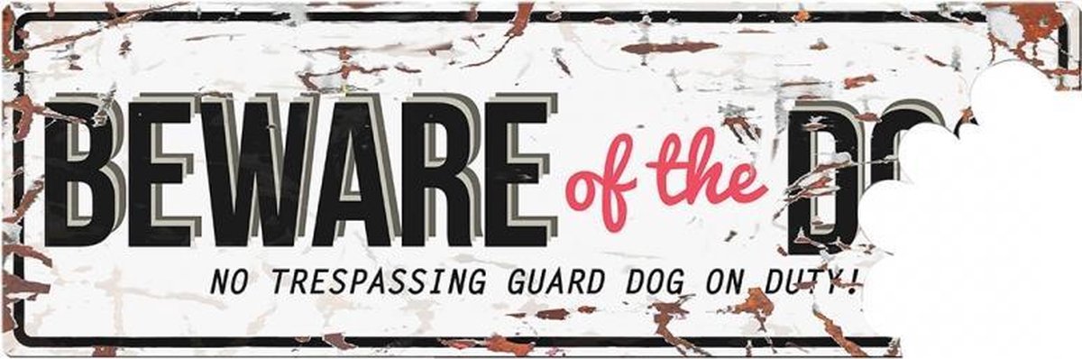 D&D Waakbord / Warning beware of the dog gb Wit/rood 40x14cm
