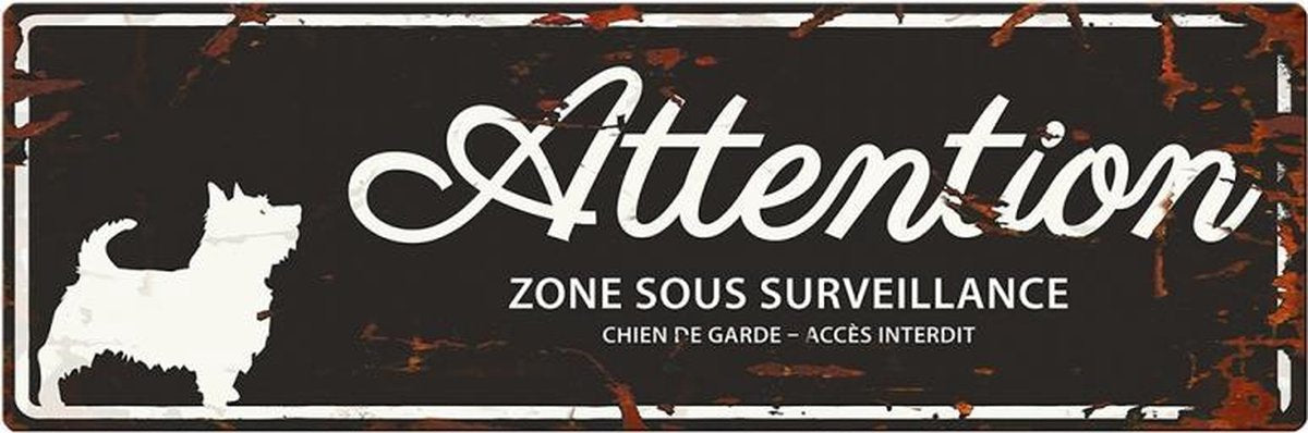 D&D Waakbord / Warning sign terrier f Zwart 40x14cm
