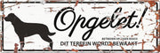 D&D Waakbord / Warning sign rottweiler n Wit 40x14cm