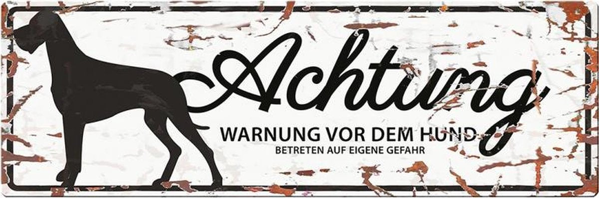 D&D Waakbord / Warning sign danish dog de Wit 40x14cm