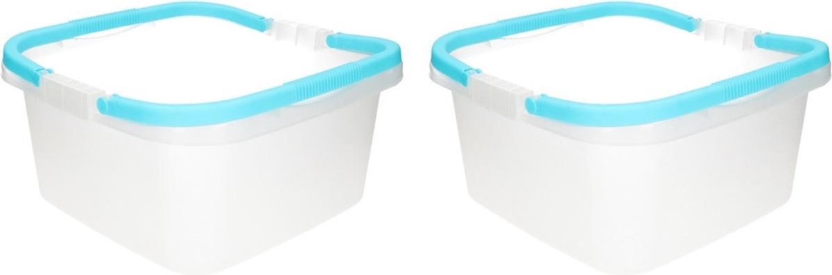 Set van 2x stuks handige teilen / afwasteilen met handvat - 13 liter - licht blauw - afwasbak
