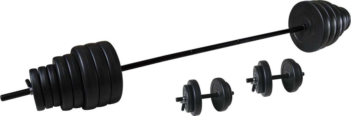Tunturi Vinyl Halterset - Dumbellset - 50kg - 1x Halterstang + 2x Dumbbellstangen + Gewichten en sluitingen