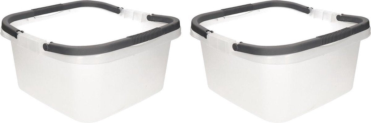 Set van 2x stuks handige teilen / afwasteilen met handvat - 13 liter - donker grijs - afwasbak