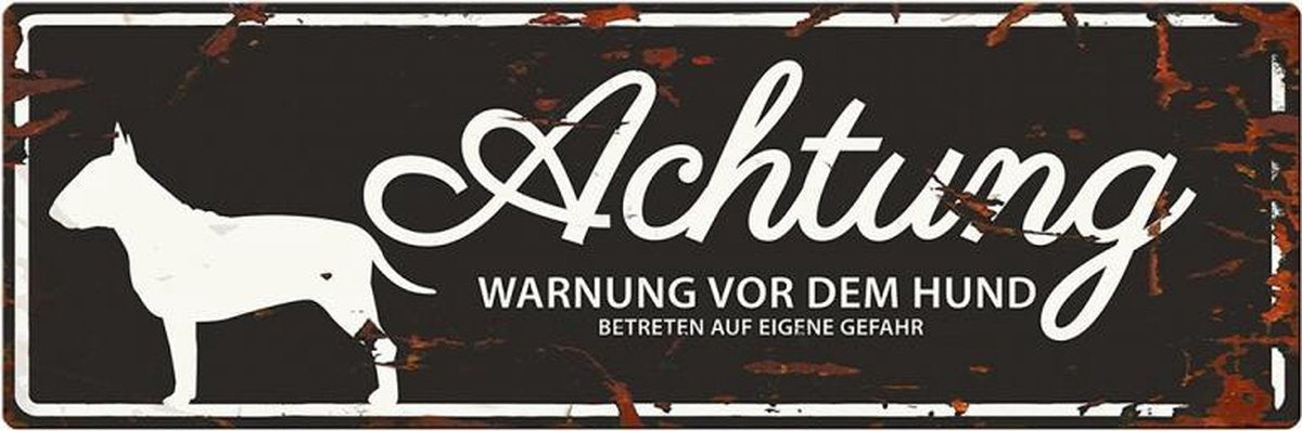 D&D Waakbord / Warning sign bull terrier de Zwart 40x14cm