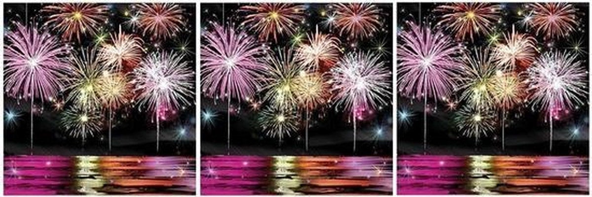 60x Kerst/nieuwjaar servetten met vuurwerk print 33 x 33 cm - wegwerpservetten/kerstservetten