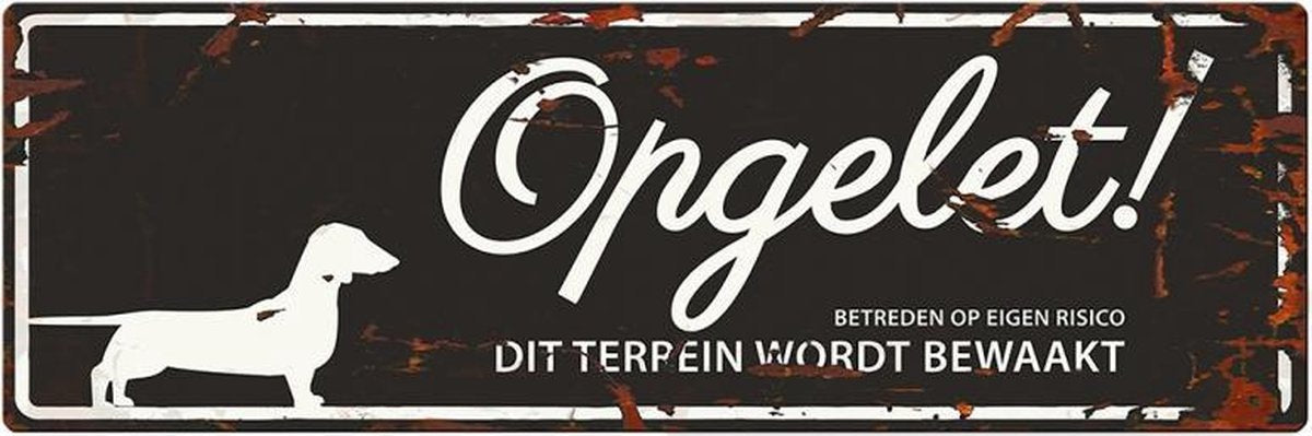 D&D Waakbord / Warning sign dachshund n Zwart 40x14cm