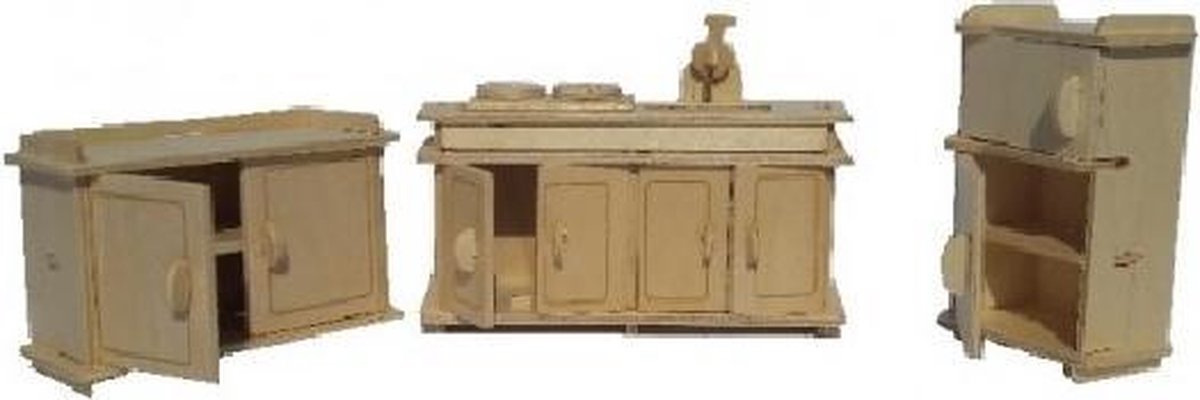 Bouwpakket Poppenhuismeubels Poppenhuisinrichting Keuken-hout
