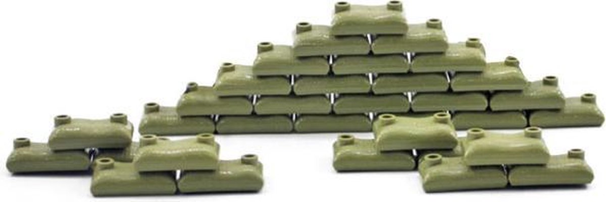 W06 - 50x Zandzakken groen - WW2 Bouwstenen - Lego fit - WW2 - Soldaten - Militair - Tank - Army - Bouwstenen - Wapens - Geweren - Brick - Tweede Wereld Oorlog - Mini-figures - Leger - Duits - Navy Seals