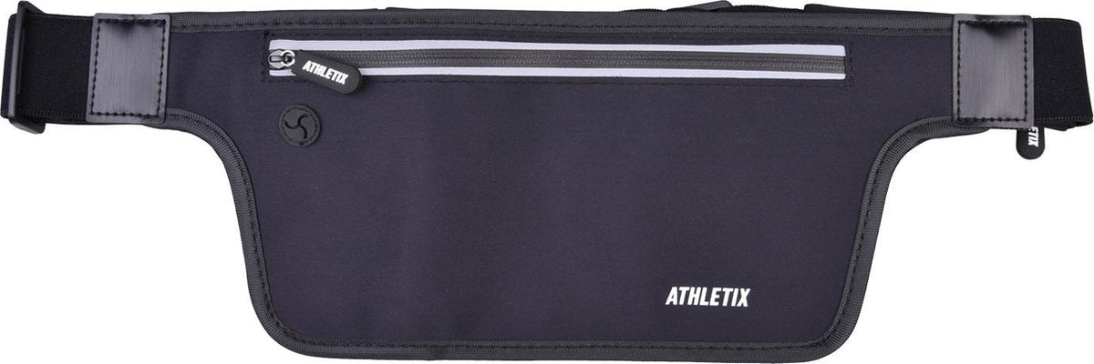 ATHLETIX® Sport Heuptas voor Dames & Heren - Hardloop Heupband voor iPhone & Samsung - 2 Opbergvakken - Verstelbaar - Running Belt - Zwart