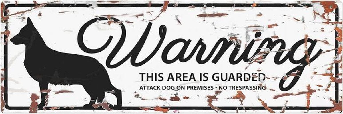 D&D Waakbord / Warning sign german shepherd gb Wit 40x14cm