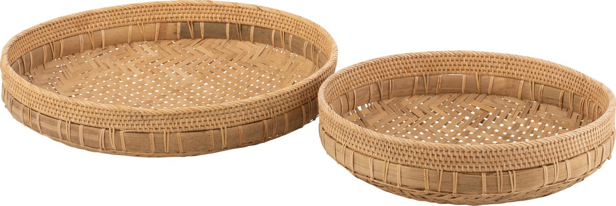 J-Line Set Van 2 Schalen Rond Rotan Naturel