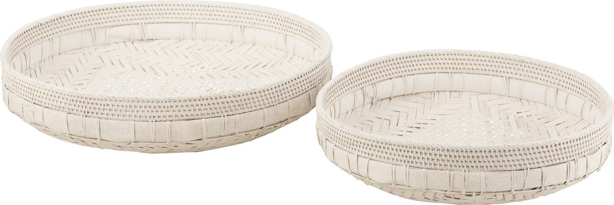J-Line Set Van 2 Schalen Rond Rotan Wit