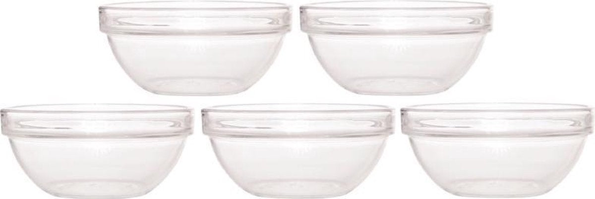 5x Glazen schaal/kom 23 cm - Sla/salade serveren - Schalen/kommen van glas - Keukenbenodigdheden
