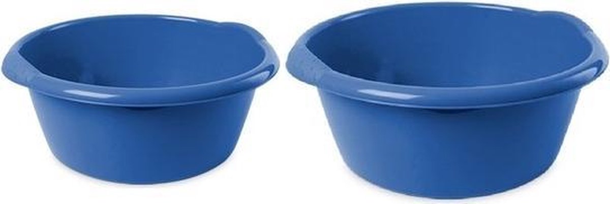 2x Ronde afwasteilen/afwasbakken blauw 6 en 10 liter - Florencia teilen - Kunststof/plastic schoonmaakemmer/sopemmer teiltje